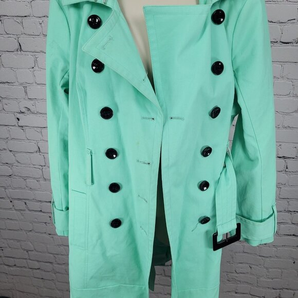 New York & Company Green Belted Double Breasted Trench Pea Coat Jacket Large L - Picture 15 of 16
